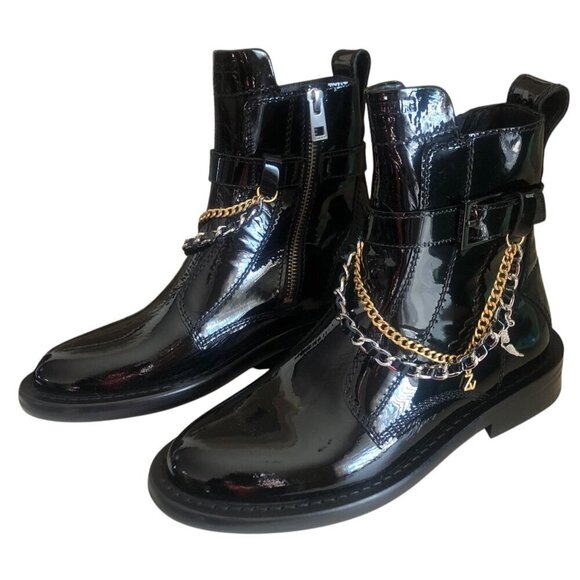 ZADIG & VOLTAIRE New Laureen Patent Leather Chain Boots Size 36 / US 5 - Picture 1 of 12
